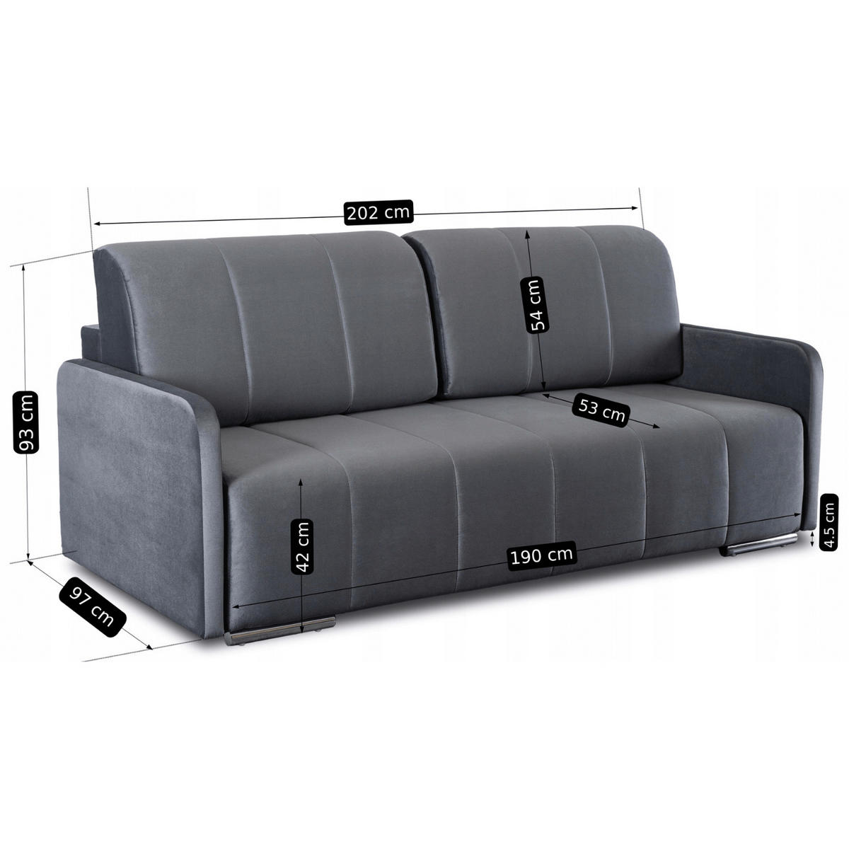 SOFA IBIZA Schlaffunktion Hellgrau - Grau, Holz/Textil (202/93/97cm) - makarowski meble
