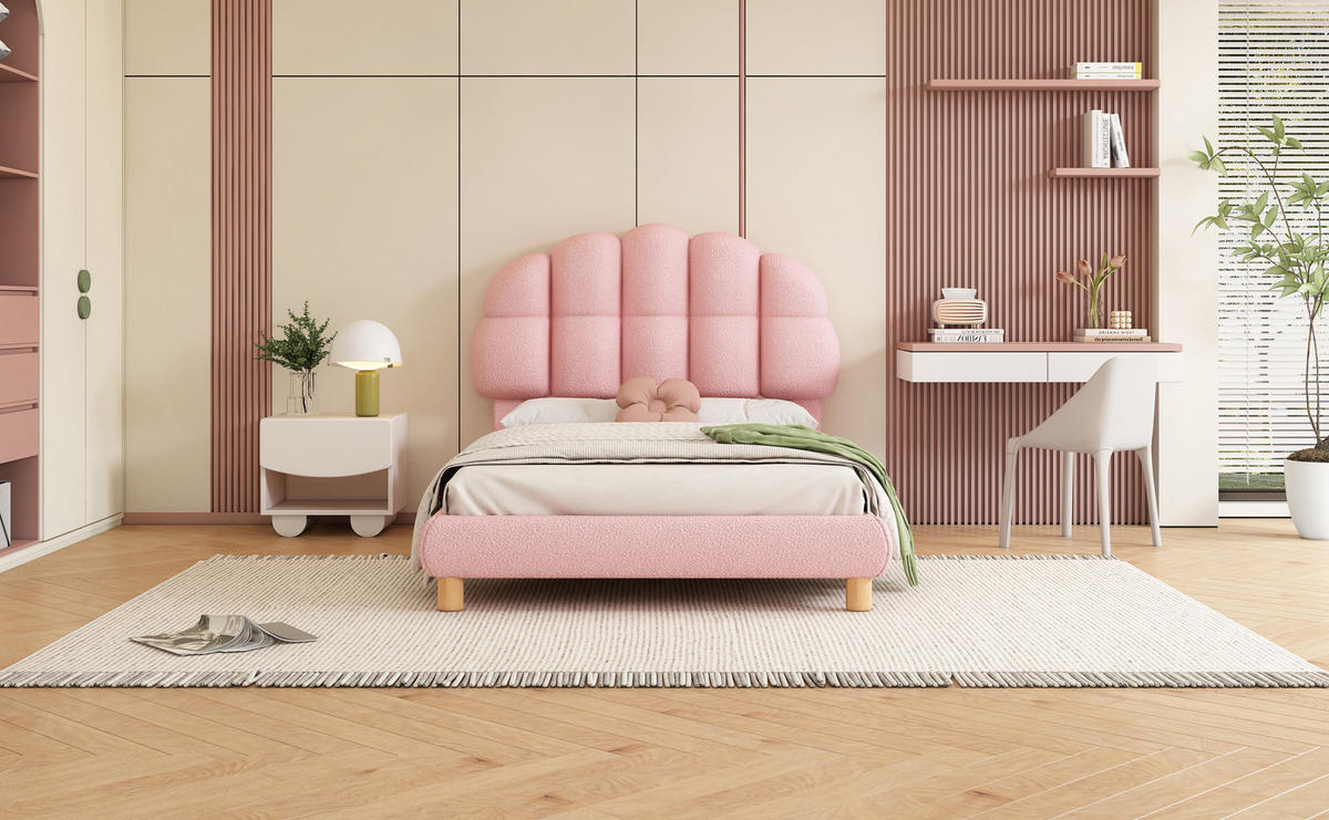 POLSTERBETT 90/200 cm Rosa aus Boucle mit Holzlattenrost - Rosa, Textil (90/200cm) - OKMYHOME