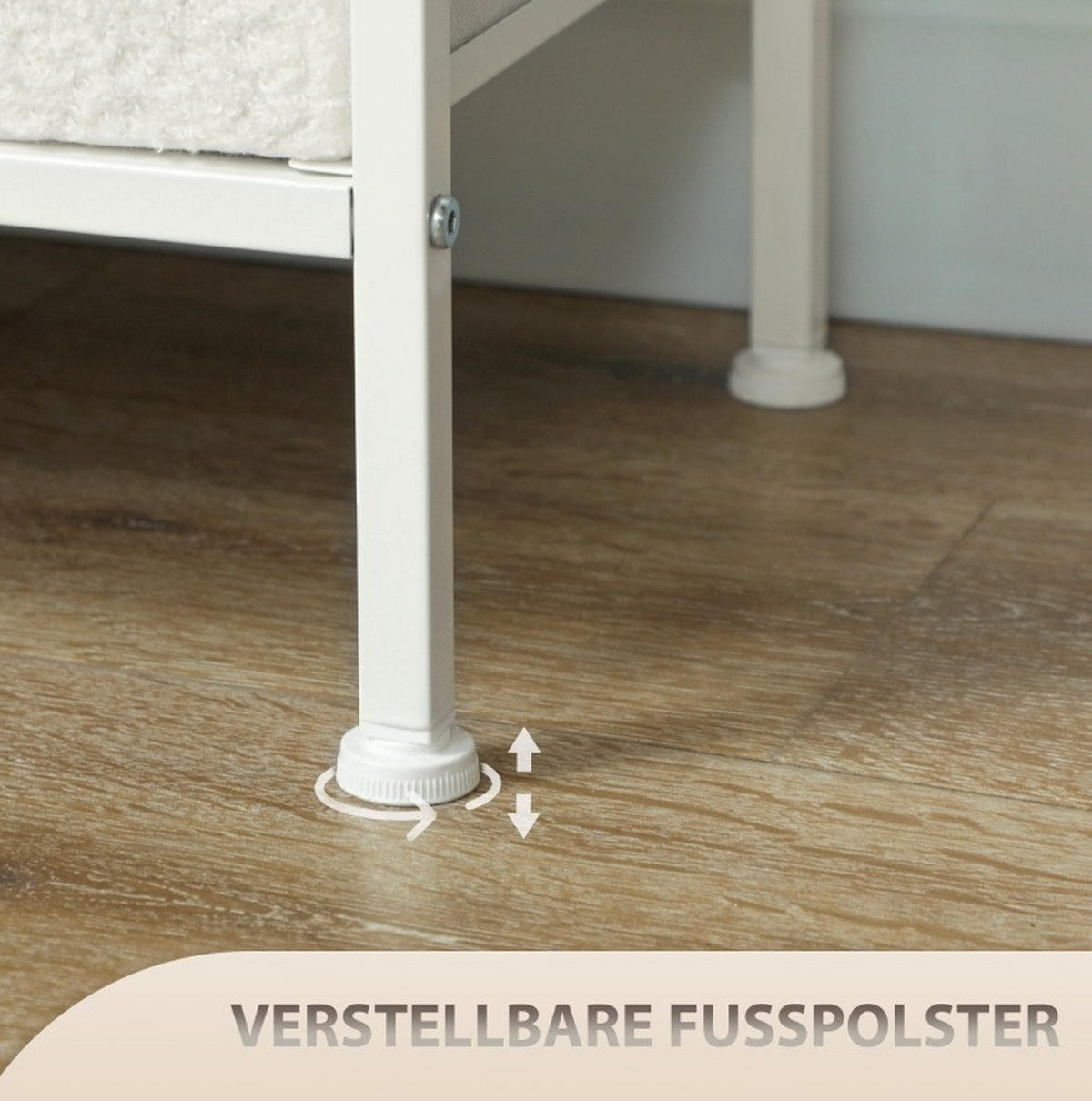 KOMMODE aus Polyester 110x30x76 cm Cremeweiß mit 8 Schubladen, Ladestation und Bouclé-Oberfläche - Creme, Holzwerkstoff (110/76/30cm) - Modfu