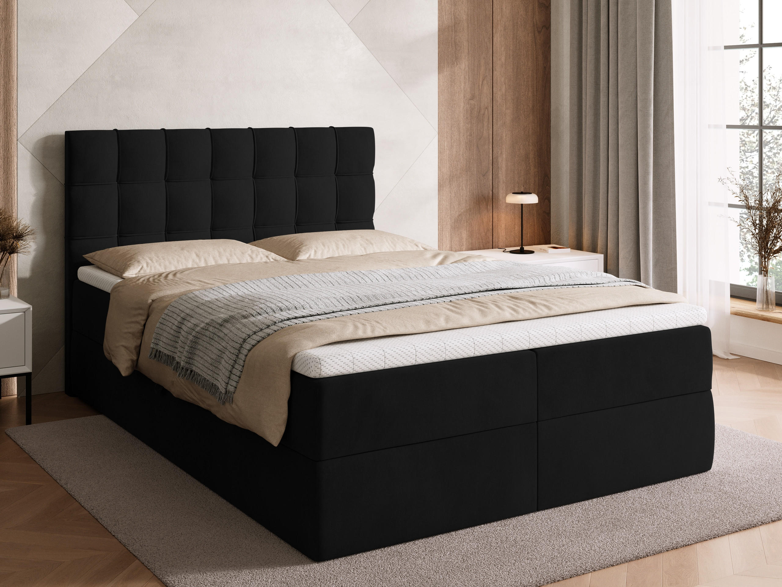 BOXBETT Detroit mit Topper 140/200 Schwarz - Schwarz, Holzwerkstoff/Textil (140/200cm) - Bromarkt