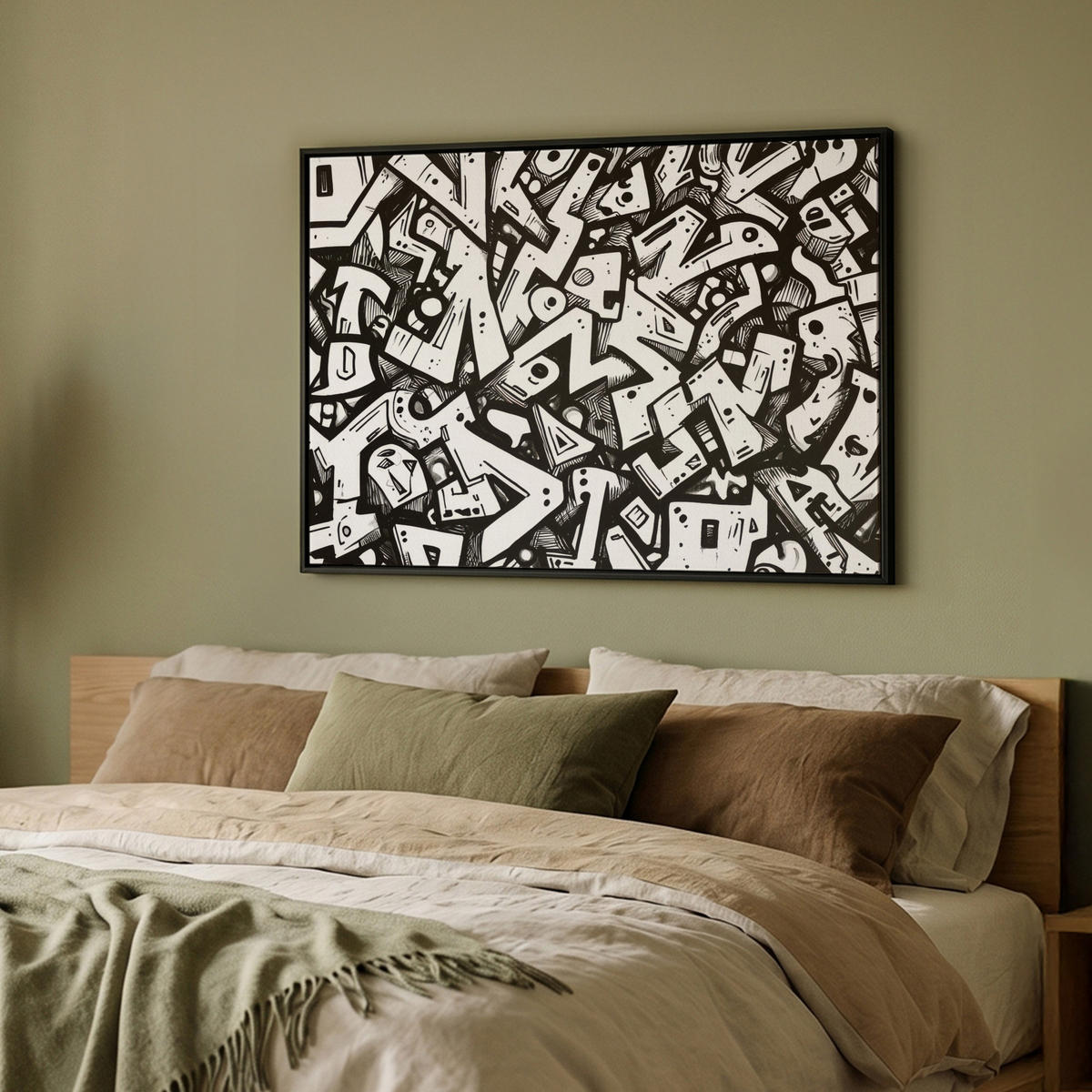 LEINWAND Bilder mit Rahmen - Formen - Buchstaben - Graffiti - Schwarz - 100x70 - Schwarz, Textil (100/70cm) - MuchoWow