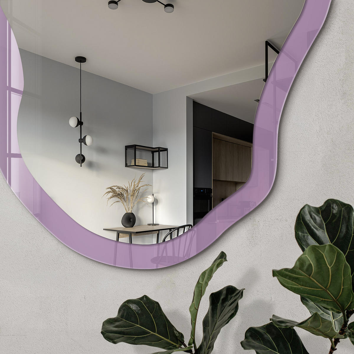 SPIEGEL 90x45 cm asymmetrisch mit Druck - Hellviolett - Transparent, Glas (45/90/0.4cm) - TULUP