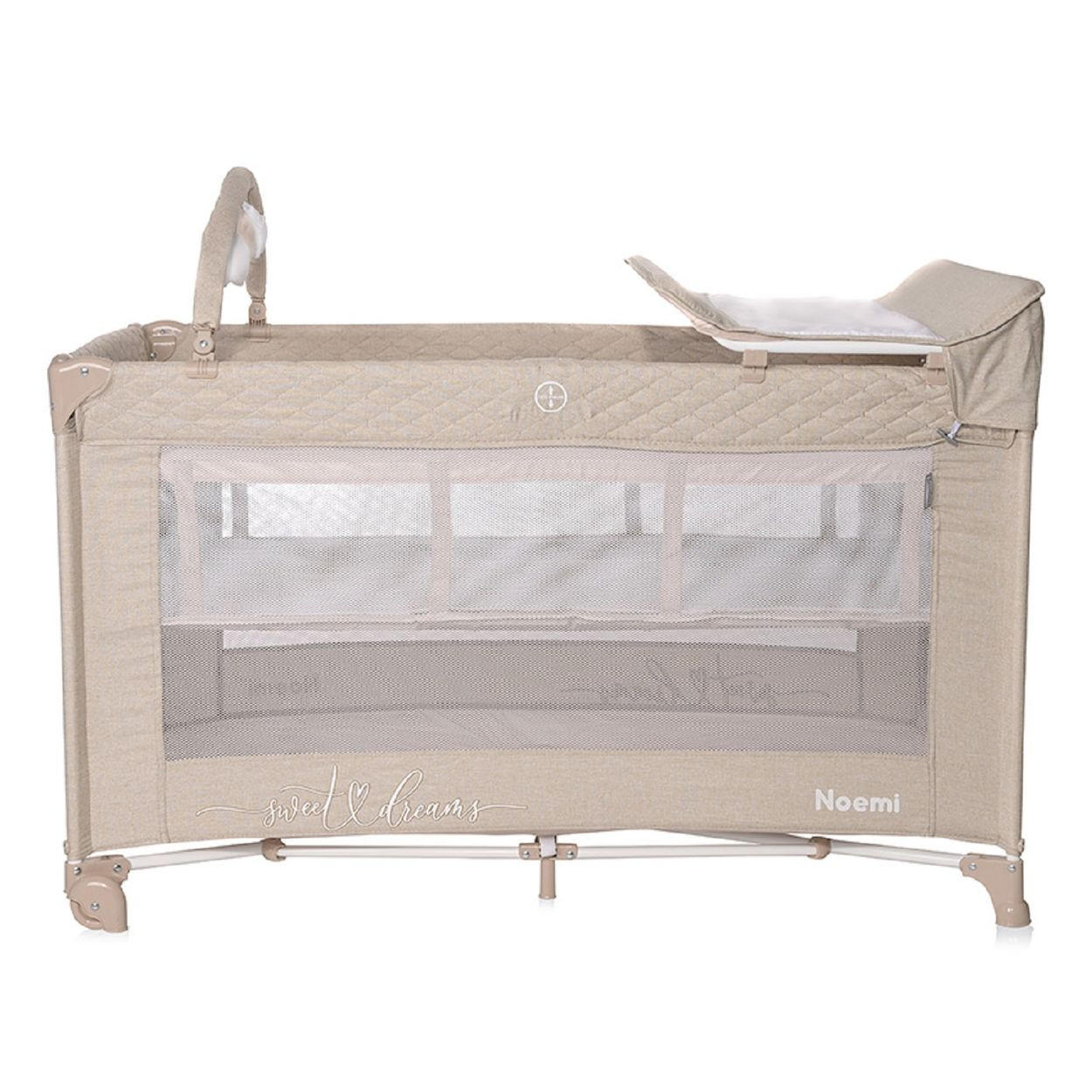 REISEBETT Noemi 2 Ebenen Braun Wickelauflage, Spielbogen, Tragetasche, Räder - Braun, Kunststoff (69/127cm) - Lorelli