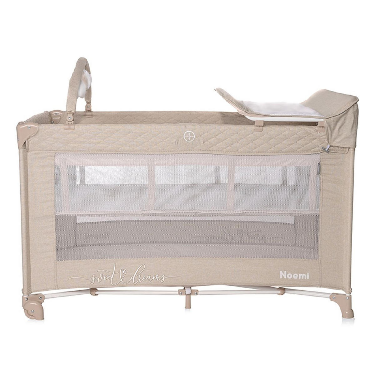 REISEBETT Noemi 2 Ebenen Braun Wickelauflage, Spielbogen, Tragetasche, Räder - Braun, Kunststoff (69/127cm) - Lorelli