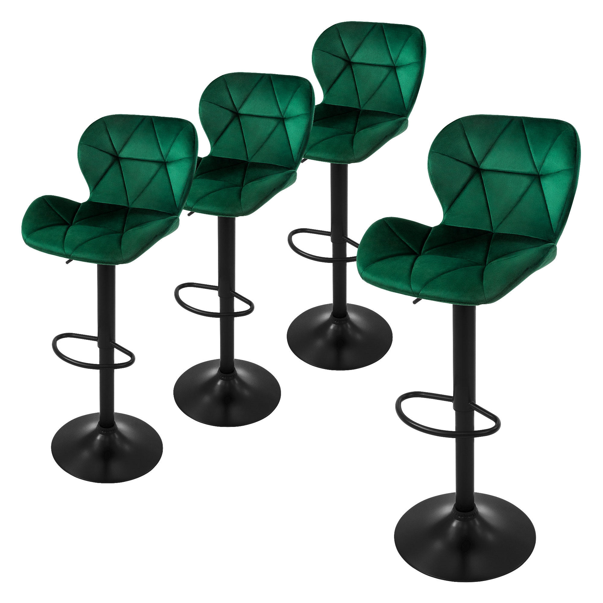 ML-DESIGN SADA 4 barových stoliček, zelené, sametové, výškově nastavitelné/otočné