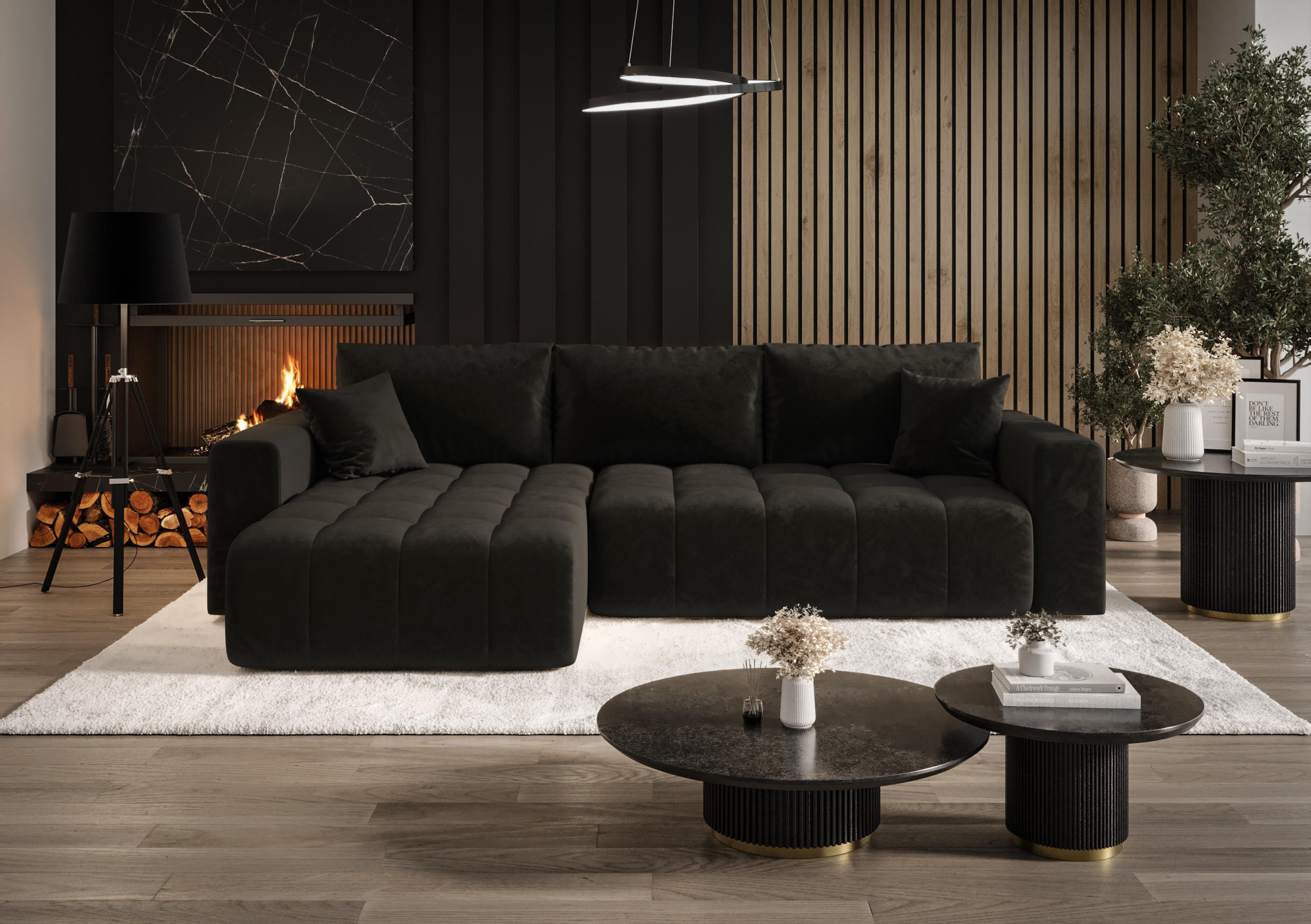 ECKSOFA mit Schlaffunktion MILO L Monolith 95 Links - Schwarz, Textil (280/175cm) - Bedante