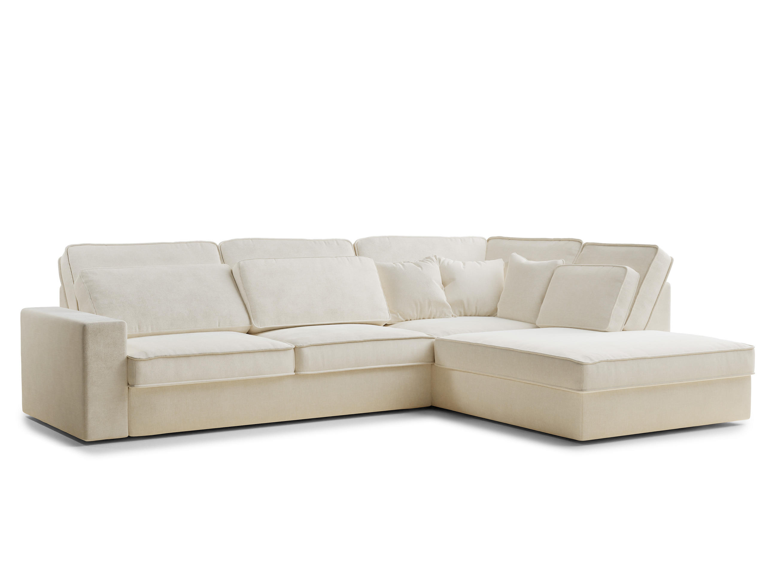 ECKSOFA Kirou Creme Chenille-Stoff - Rechts Seite - Creme/Schwarz, Holz/Holzwerkstoff (311/225cm) - Maison de Reve