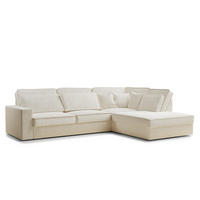 ECKSOFA Kirou Creme Chenille-Stoff - Rechts Seite - Creme/Schwarz, Holz/Holzwerkstoff (311/225cm) - Maison de Reve