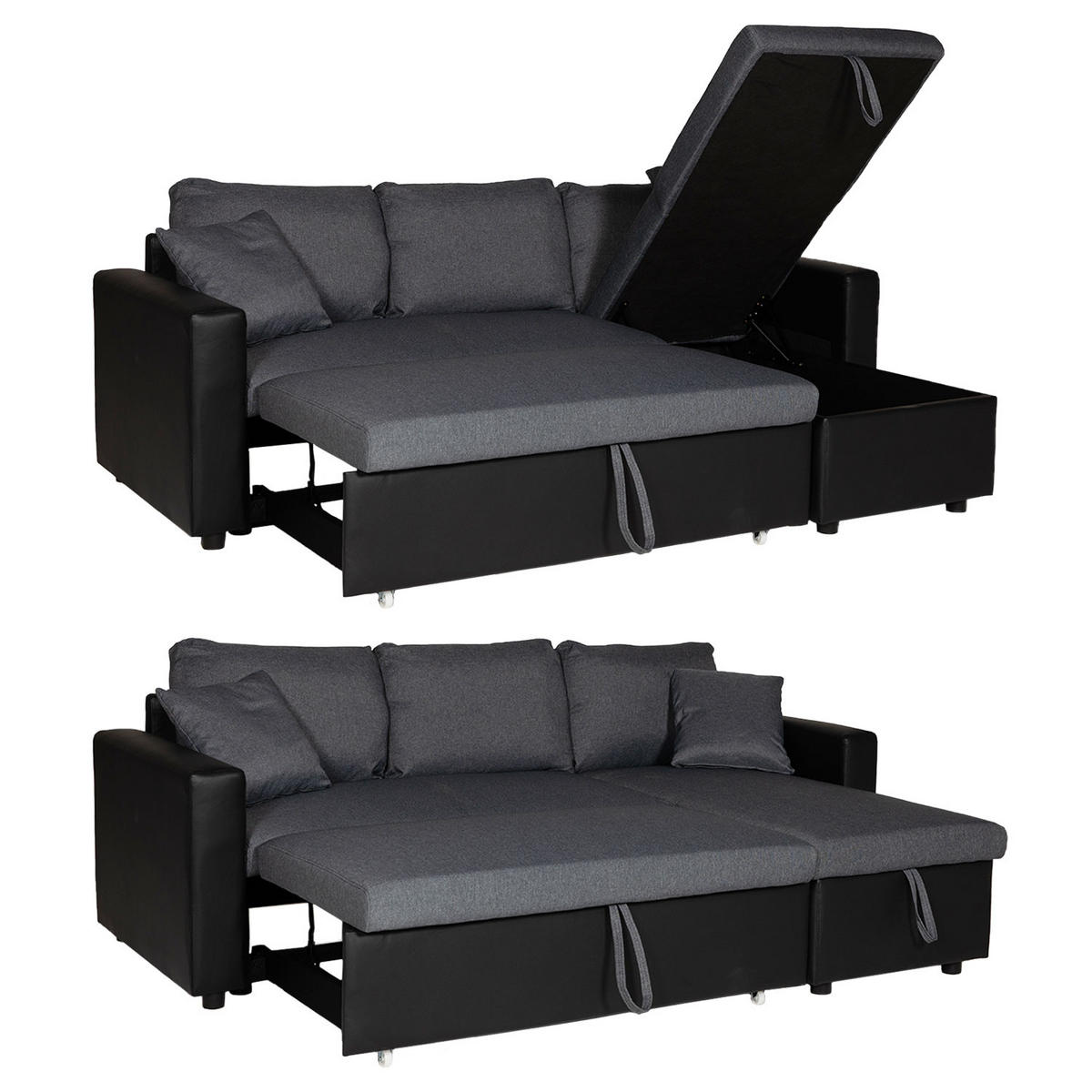ECKSOFA CLARK GRAU MELIERT UND SCHWARZ 3 PLÄTZE - Schwarz, Kunststoff (225/146cm) - Happy Garden