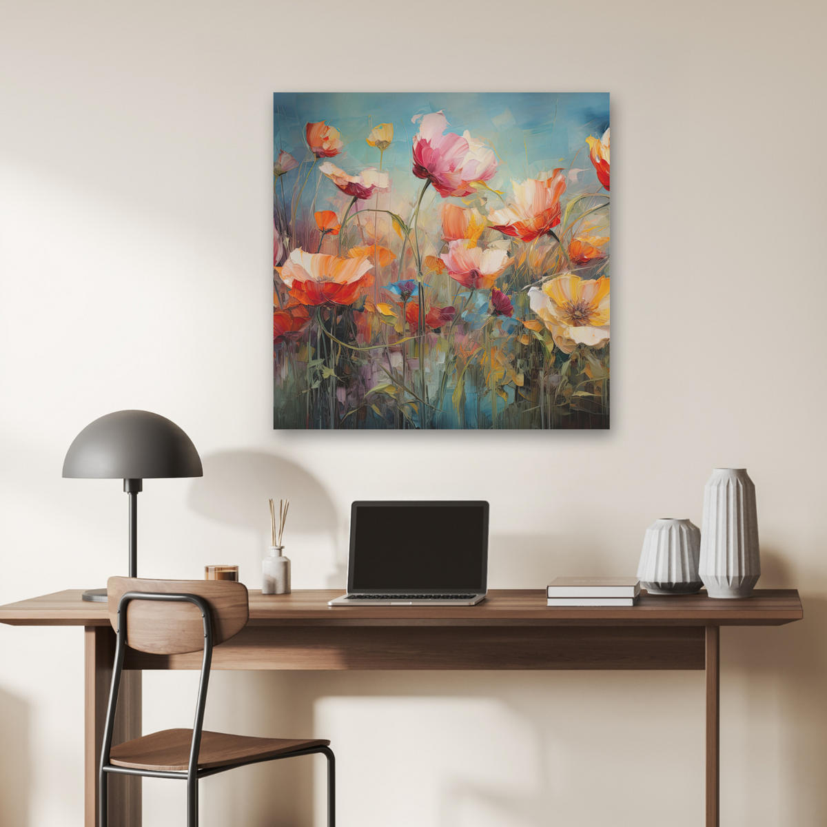 AKUSTIKBILD Blumen - Aquarell - Kunst - Botanisch - Natur Akustikpaneele 80x80 cm - Orange, Kunststoff (80/80/0.9cm) - MuchoWow