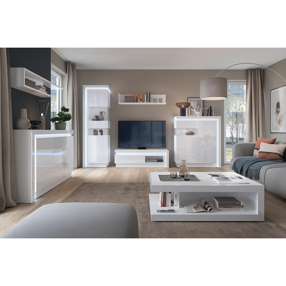 WOHNZIMMER-SET 7-TLG. Lyndhurst-129 - Weiß, Holzwerkstoff (823/199/69cm) - Lomado