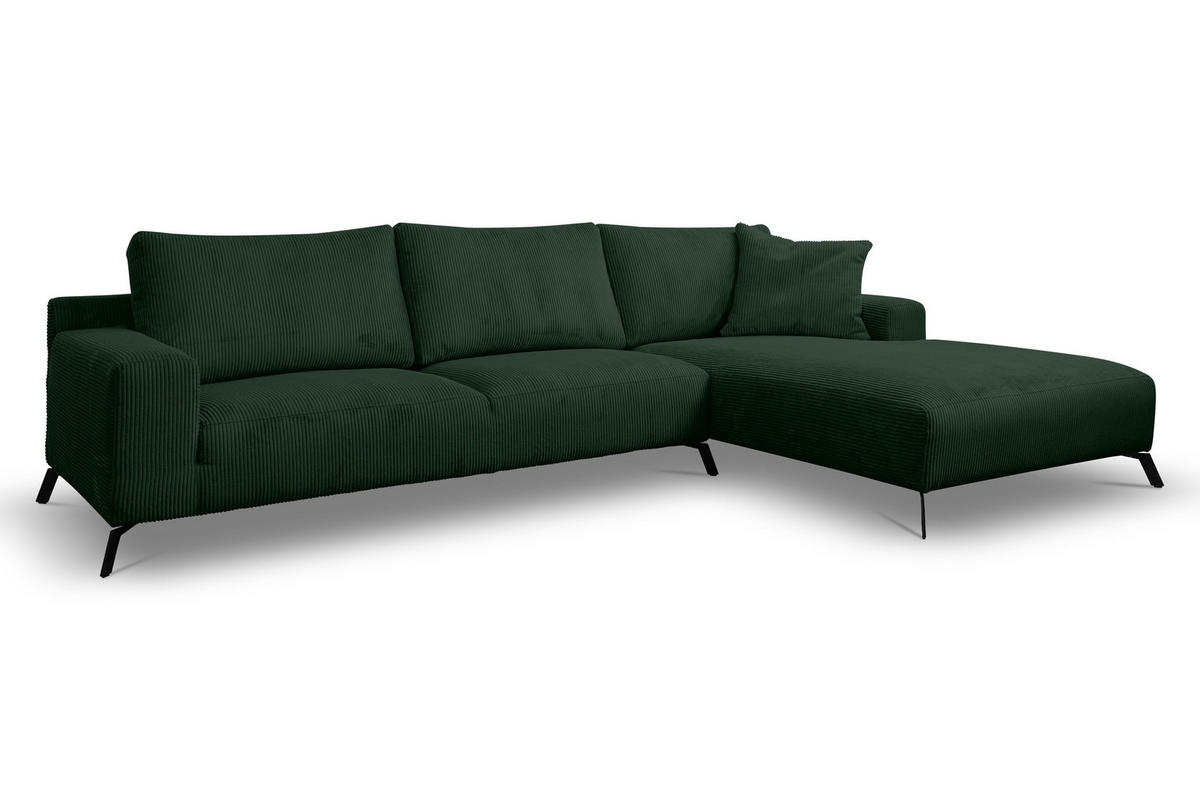 ECKSOFA Aspen in L-Form, Coach Farbe: Grün, Cordstoff, Ottomane Rechts - Grün, Textil (312/187cm) - VENASI MÖBEL