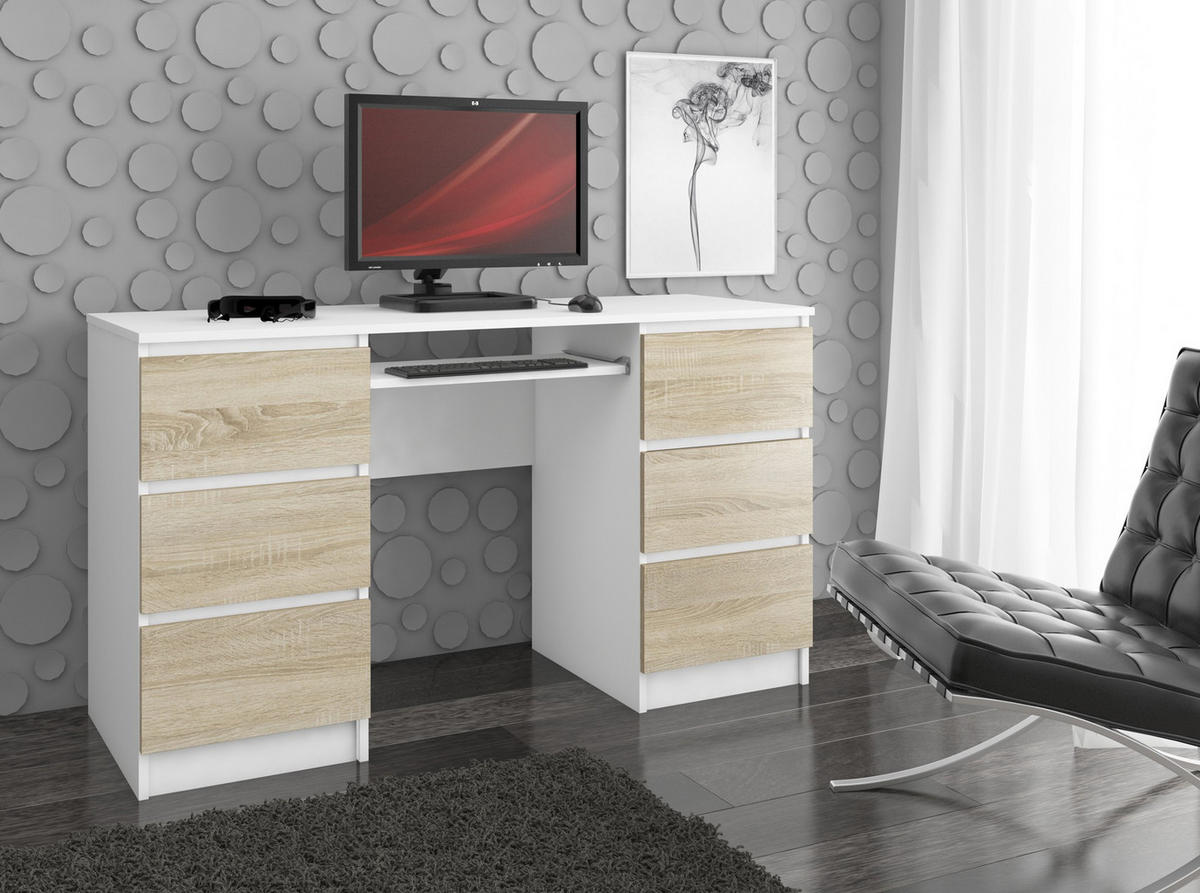 SCHREIBTISCH Weiß, Sonoma Eiche 135x50x77 cm - Weiß/Sonoma Eiche, Holzwerkstoff (50/135/77cm) - Akord