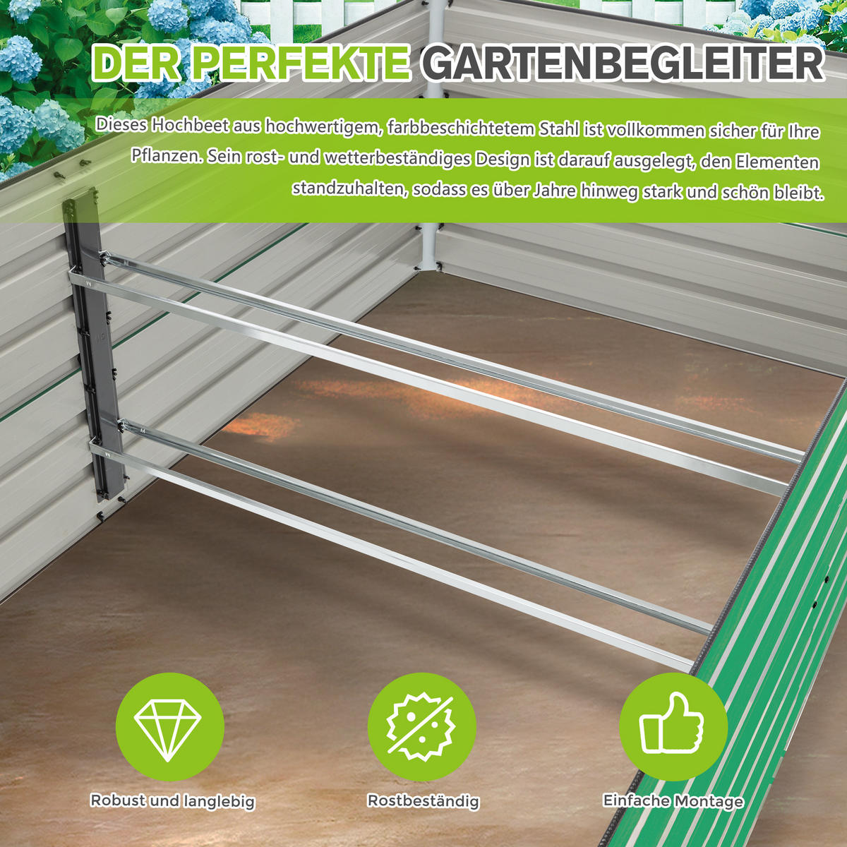 HOCHBEET 190/90/64 cm Grün (1 Stück) - Grün, Metall (90/64/190cm) - Oxeza