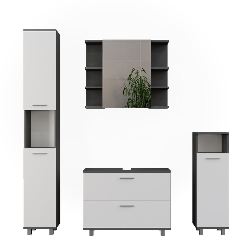 SET MOBILIER BAIE Ilias, antracit/Alb, 4 piese