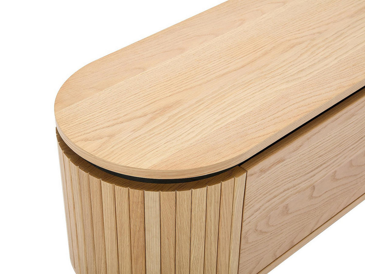 TV-MÖBEL mit 2 Türen - Eichenfurnier & Metall - Holzfarben hell & Schwarz - CARDIONA - Schwarz, Metall (150/55/40cm) - Vente-Unique