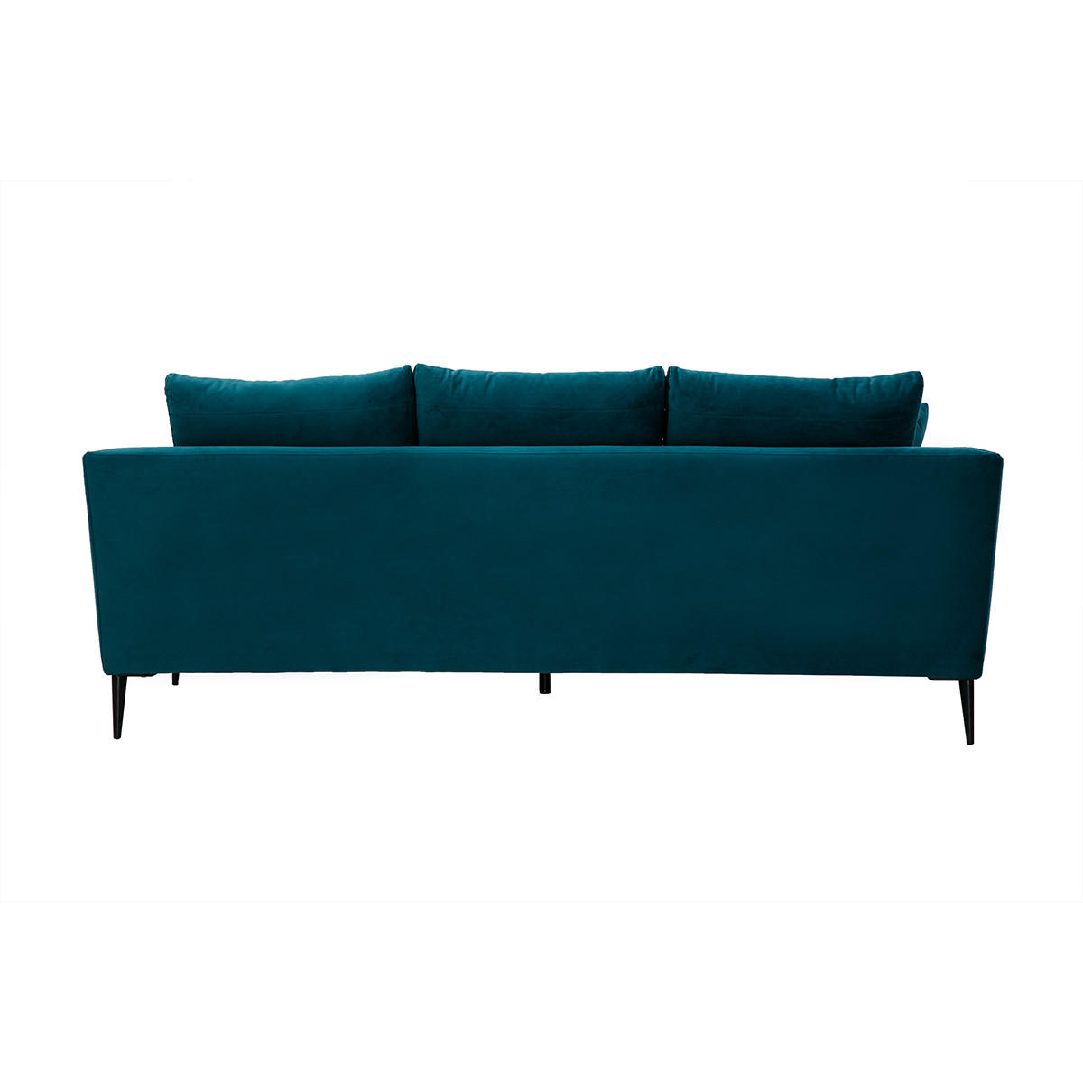 SOFA 3-Sitzer Petrolblauer Stoff Samtdesign Schwarzes Metall JERRY - Blau, Kunststoff (93/84/209cm) - Miliboo