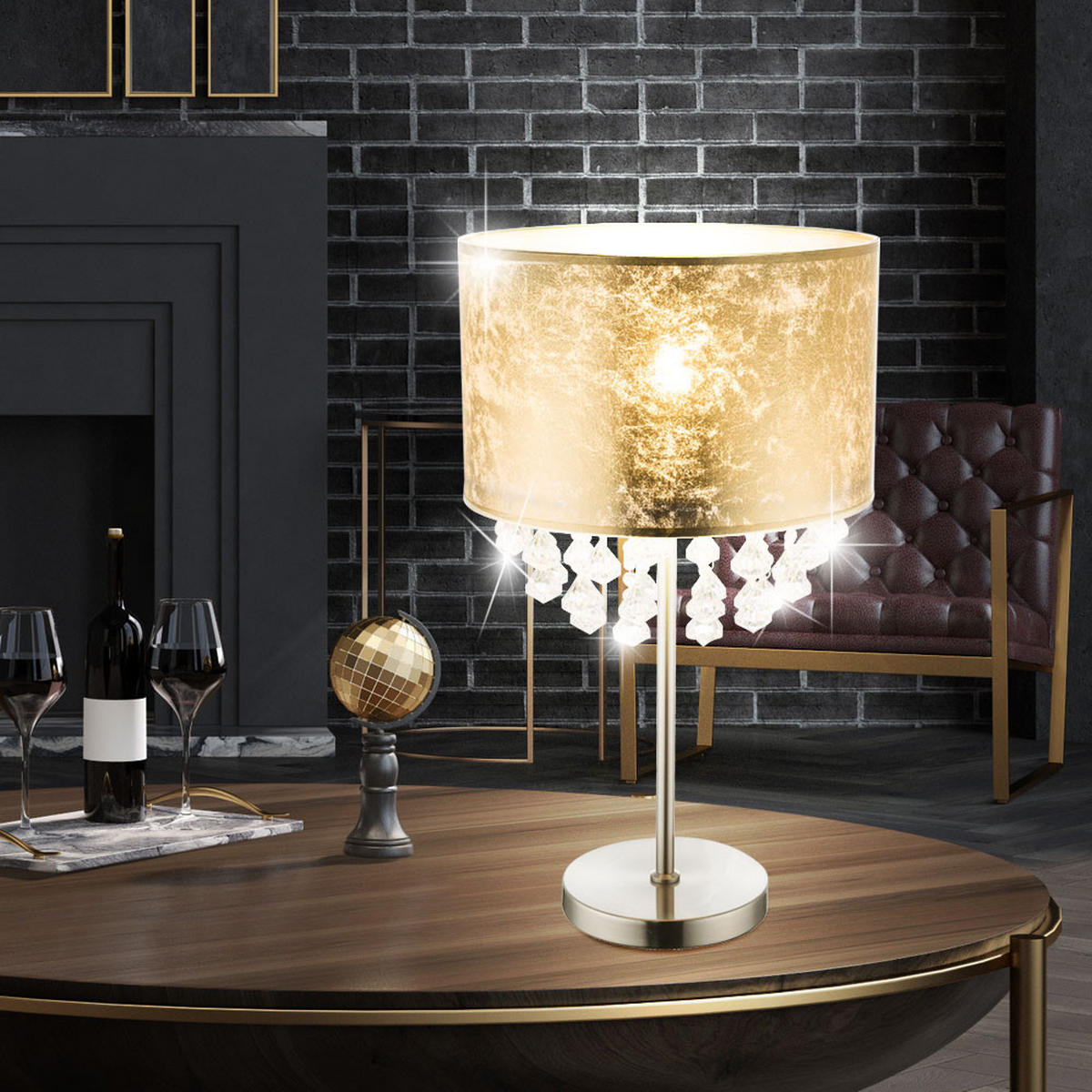 LED TISCHLEUCHTE Kristall Gold Metall - Goldfarben, Metall (32/32/56cm) - Globo Lighting