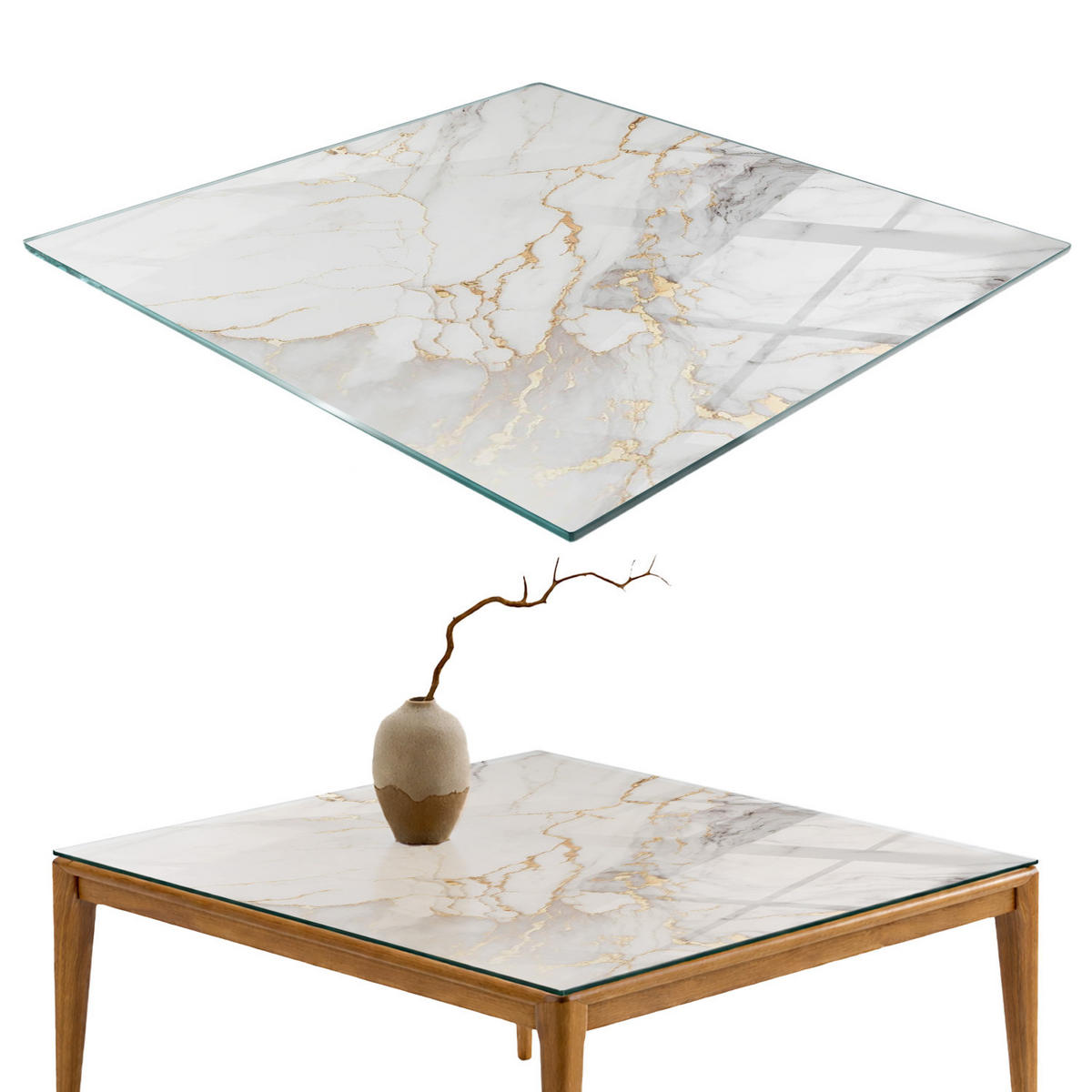 TISCHPLATTE 60x60 cm Eleganter Marmor mit Adern - Weiß, Glas (0.4/60/60cm) - TULUP