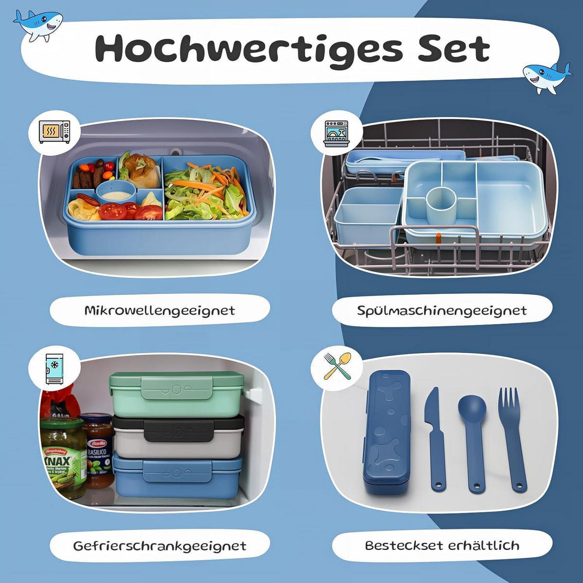 BROTDOSE Kinder mit Fächern 1300ML dunkelblau - Blau, Kunststoff (15/5.5/22cm)