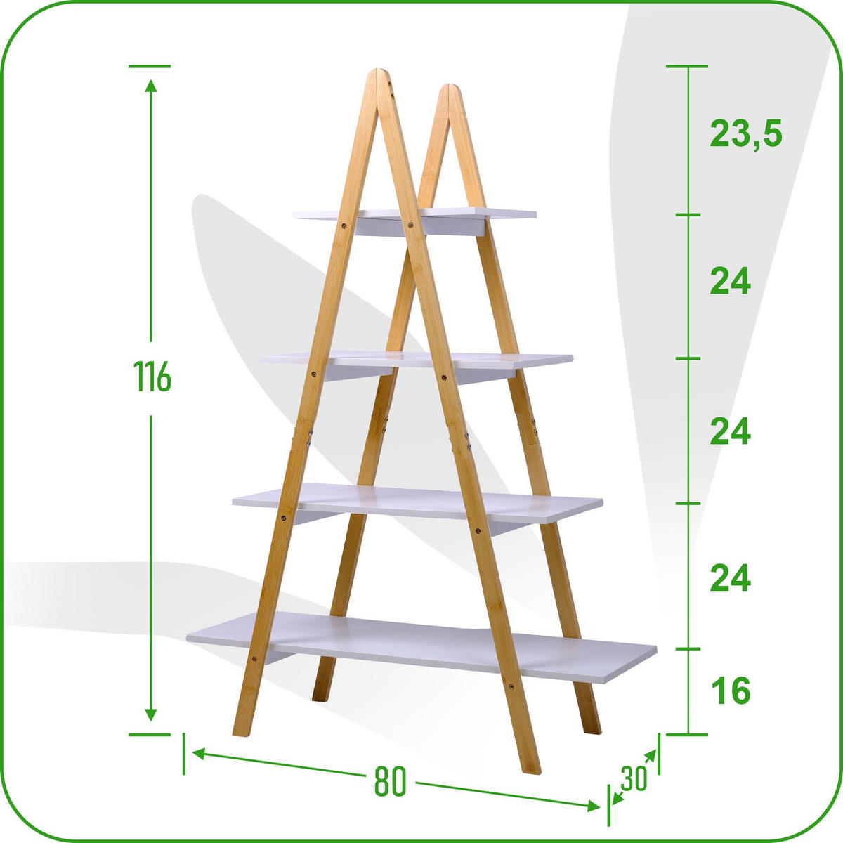 REGAL Bambus Holzoptik Weiß Naturfarben 4 Ebenen 80/30/116 cm - Weiß/Naturfarben, Holzwerkstoff (80/116/30cm) - Begryf