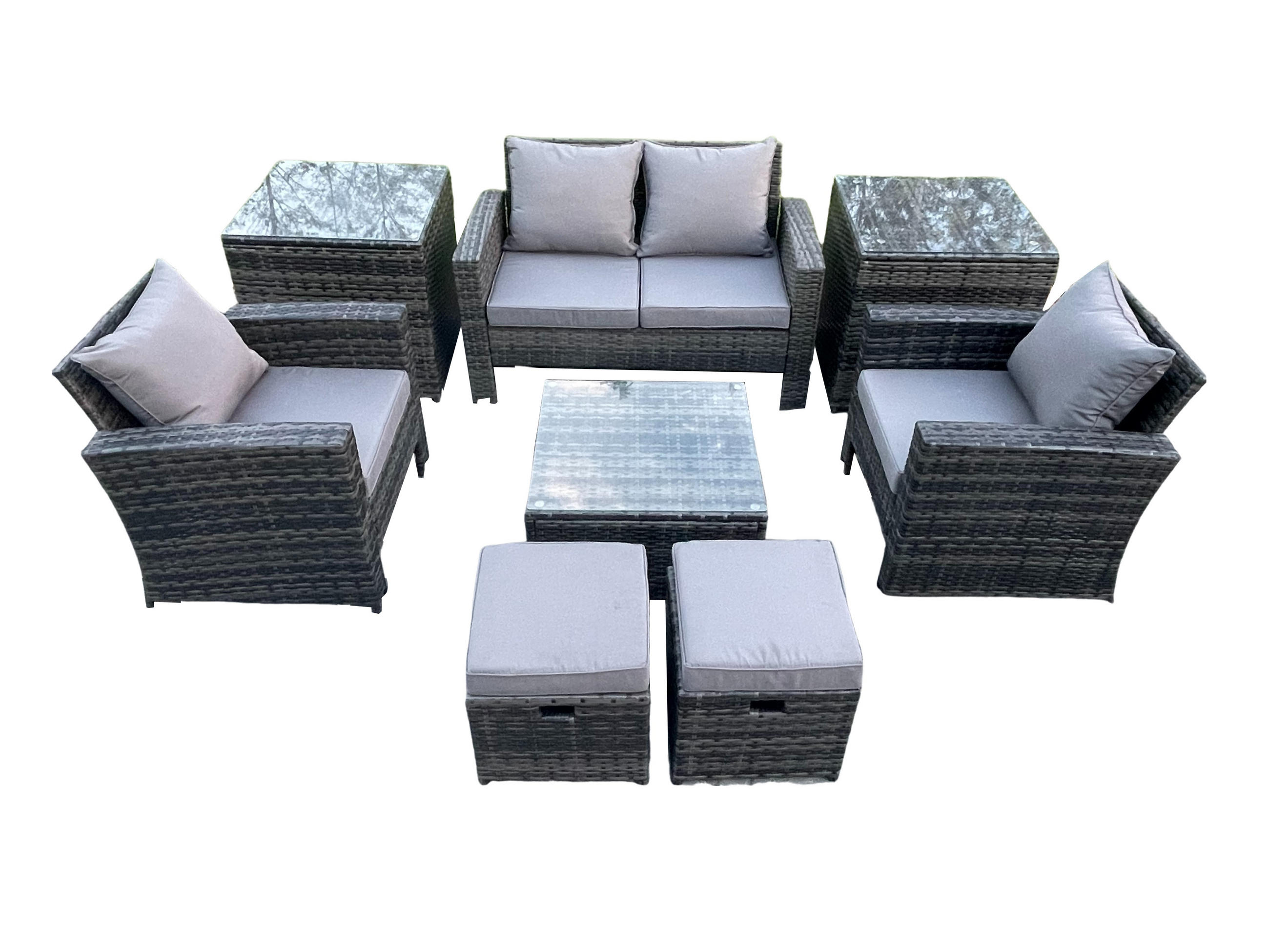 GARTENSOFA mit hoher Rückenlehne Polyrattan Dunkelgrau 6-Sitzer - Dunkelgrau, Metall - Fimous