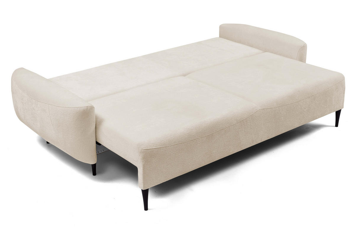 SOFA BOHO Mit Schlaffunktion Und Bettkasten, Wellenfederung, PUR-Schaum, Holzfüße, lose Rückenkissen, freistehend, 244x102x92 cm Beige - Beige, Holz/Textil (244/92/102cm) - DomoHome