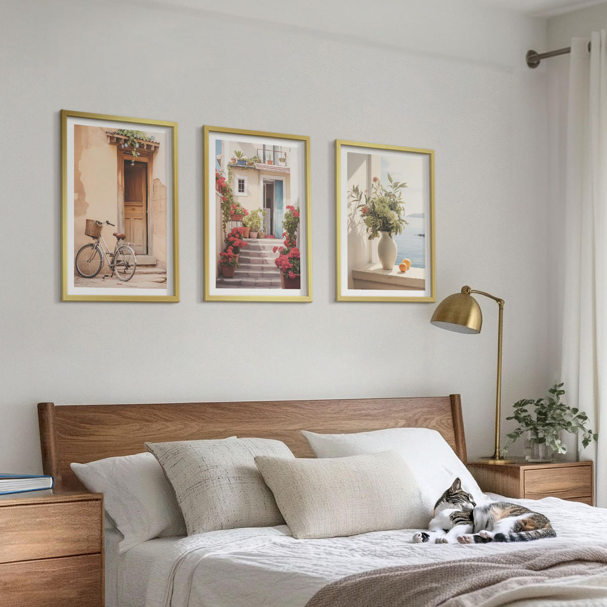 WANDBILDER 3er Set - 40x60 cm Goldrahmen - Charmante Küstenstraßen - Goldfarben, Kunststoff (40/60cm) - ArtPrintCave