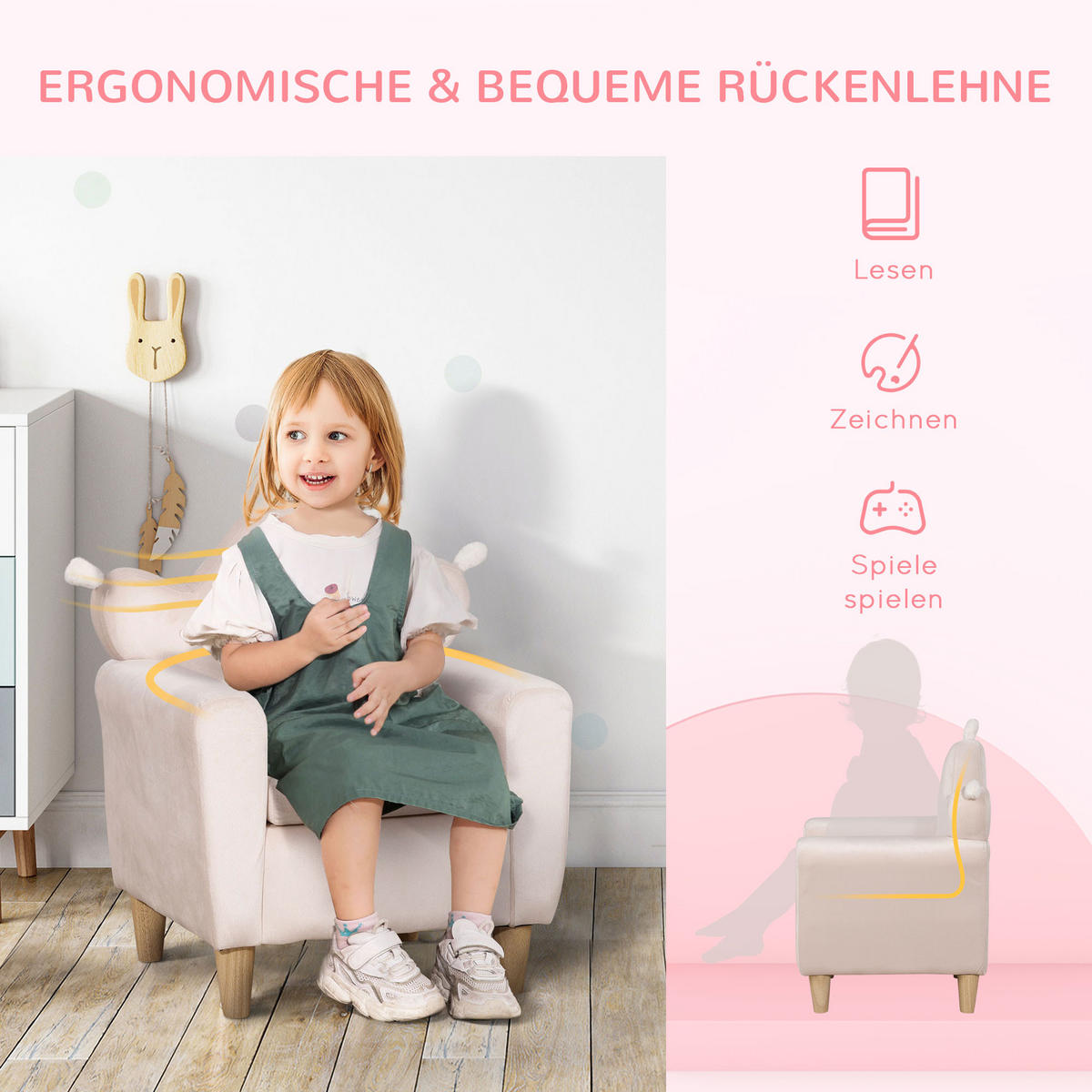 KINDERSESSEL, Rosa, Polyester - Rosa, Kunststoff (42/58/50cm) - HOMCOM