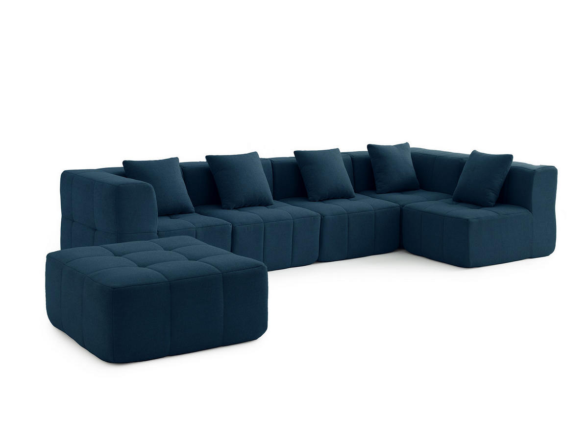 WOHNLANDSCHAFT Bouclé-Stoff Tiefblau - Blau, Textil (340/73/190cm) - MILYsofa