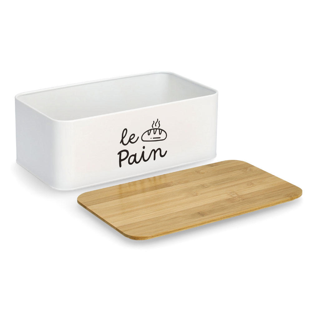 BROTKASTEN Le Pain - Metall, Bambusdeckel - Weiß - Weiß, Metall (33.8/12.5/19.3cm) - Zeller Present