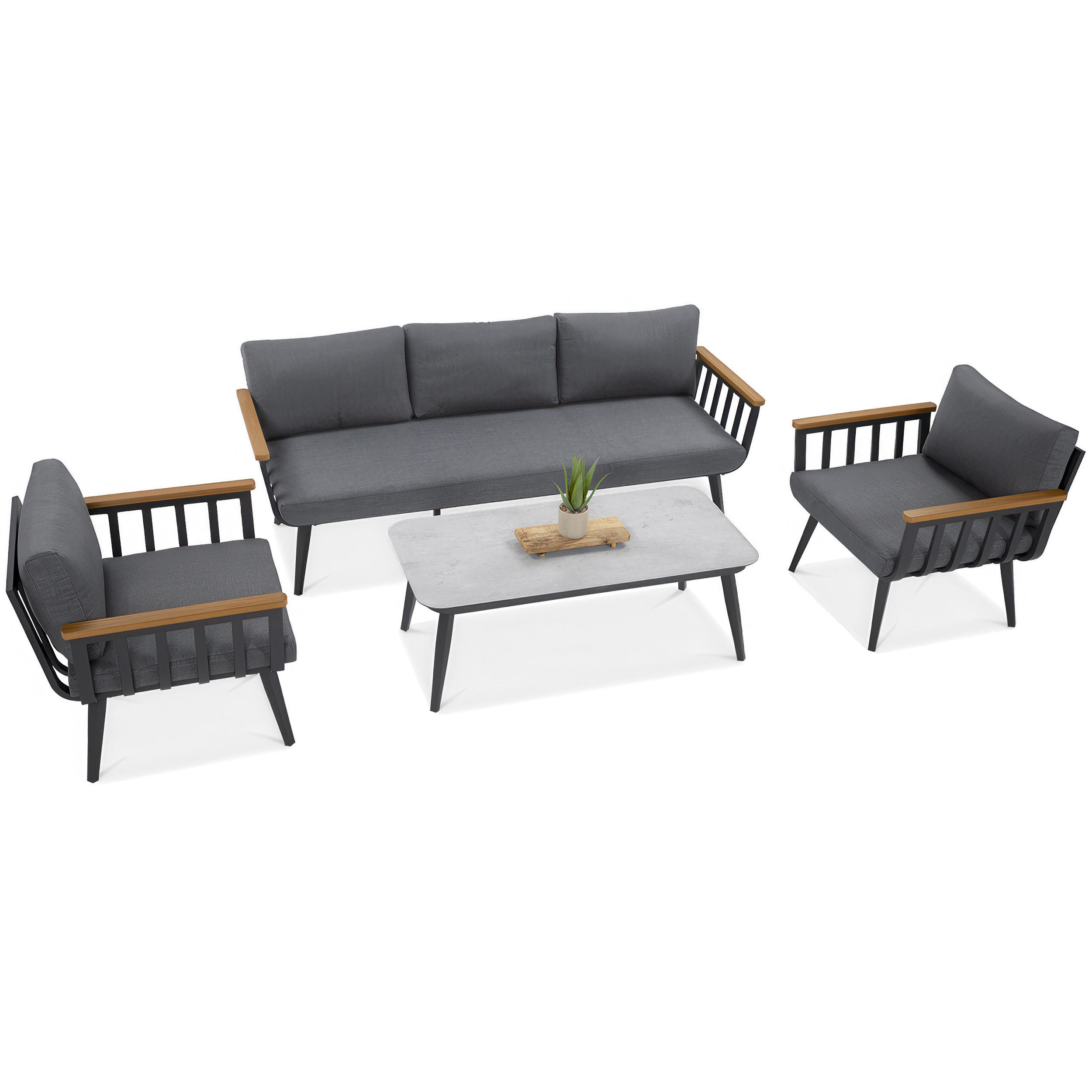 GARTENSET Nova mit Sofas Sessel und Kaffeetisch, für 5 Personen, Metallbeine, Grau - Grau, Metall - Beautysofa