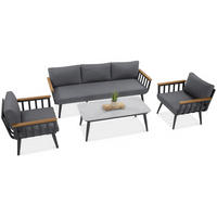 GARTENSET Nova mit Sofas Sessel und Kaffeetisch, für 5 Personen, Metallbeine, Grau - Grau, Metall - Beautysofa