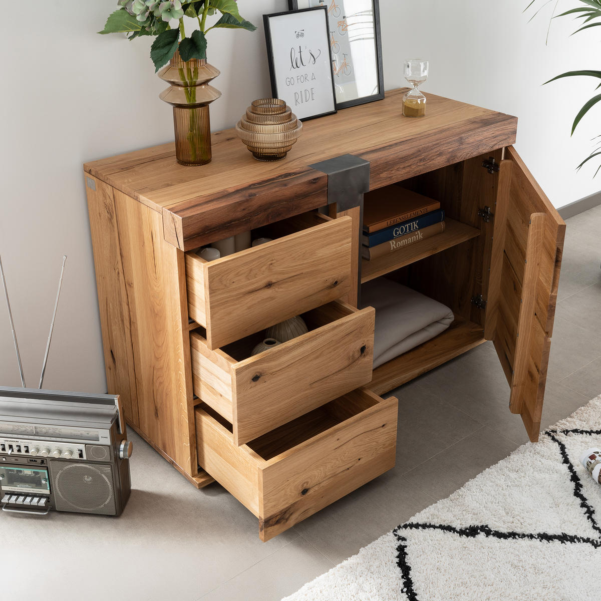 SIDEBOARD Wildeiche / Zerreiche 115x45x75 natur geölt NEW AMSTERDAM #09 - Naturfarben, Holz (115/75/45cm) - Massivmoebel24