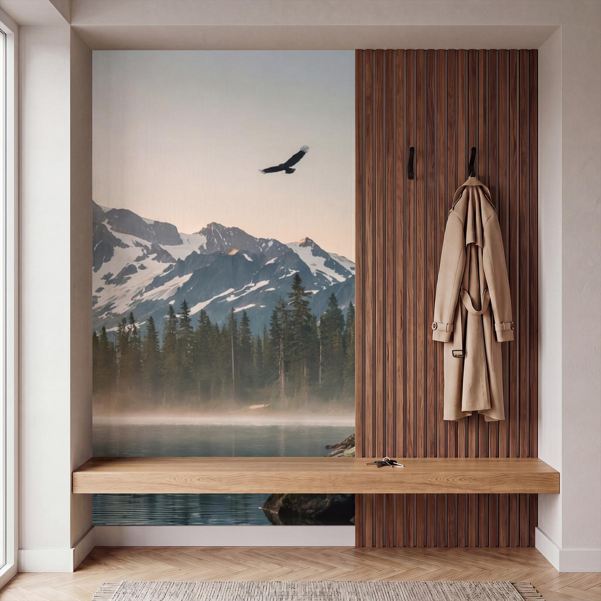 TAPETE - Berge - Wasser - Bäume - 120x200 cm - Multicolor, Papier (120/200cm) - OnlyWow