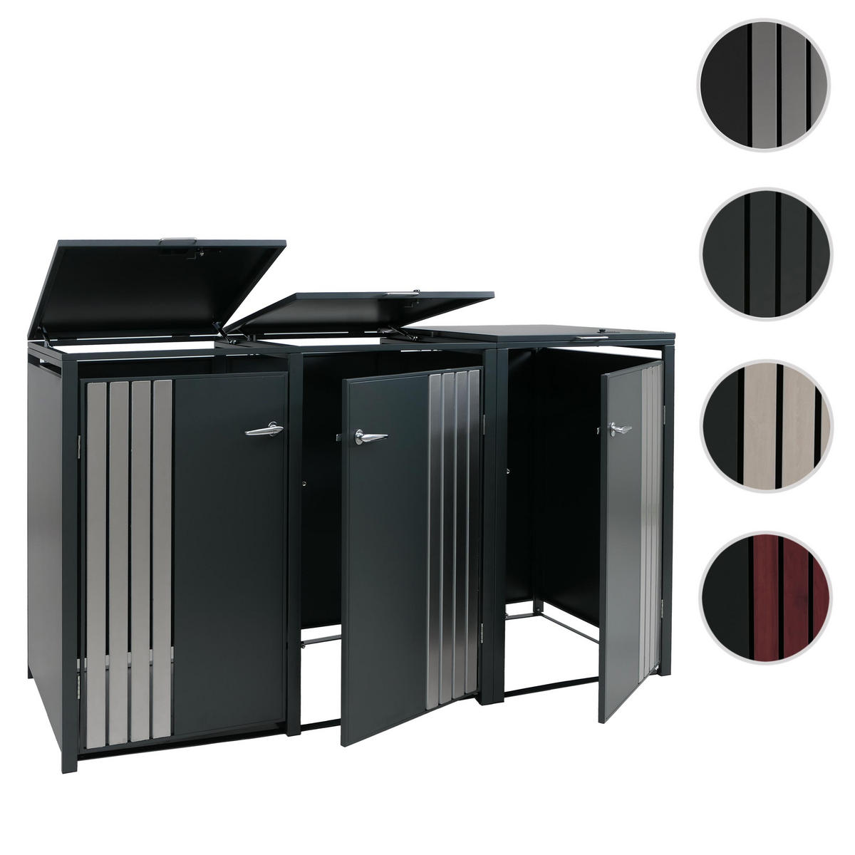 MÜLLTONNENBOX 3er mit Deckel HxBxT 122x200x84cm Anthrazit Edelstahl - Anthrazit, Metall (200/122/84cm) - PROREGAL