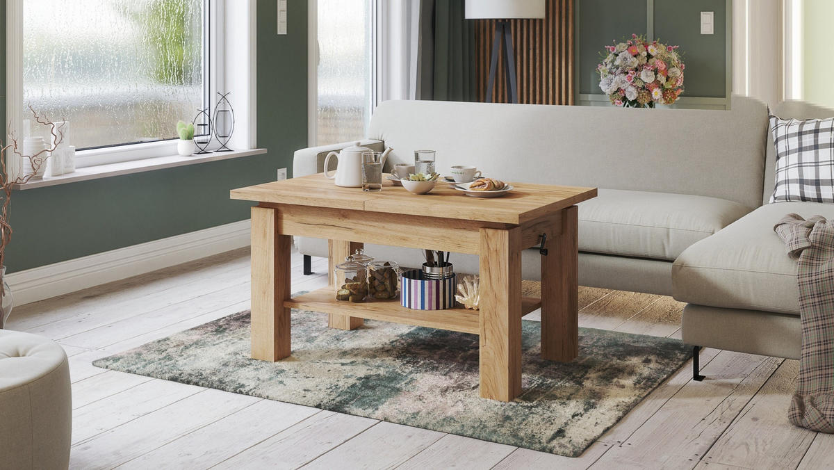 COUCHTISCH rechteckig Eiche Gold ausziehbar höhenverstellbar - Eichefarben, Holzwerkstoff (68/110/59cm) - designimpex
