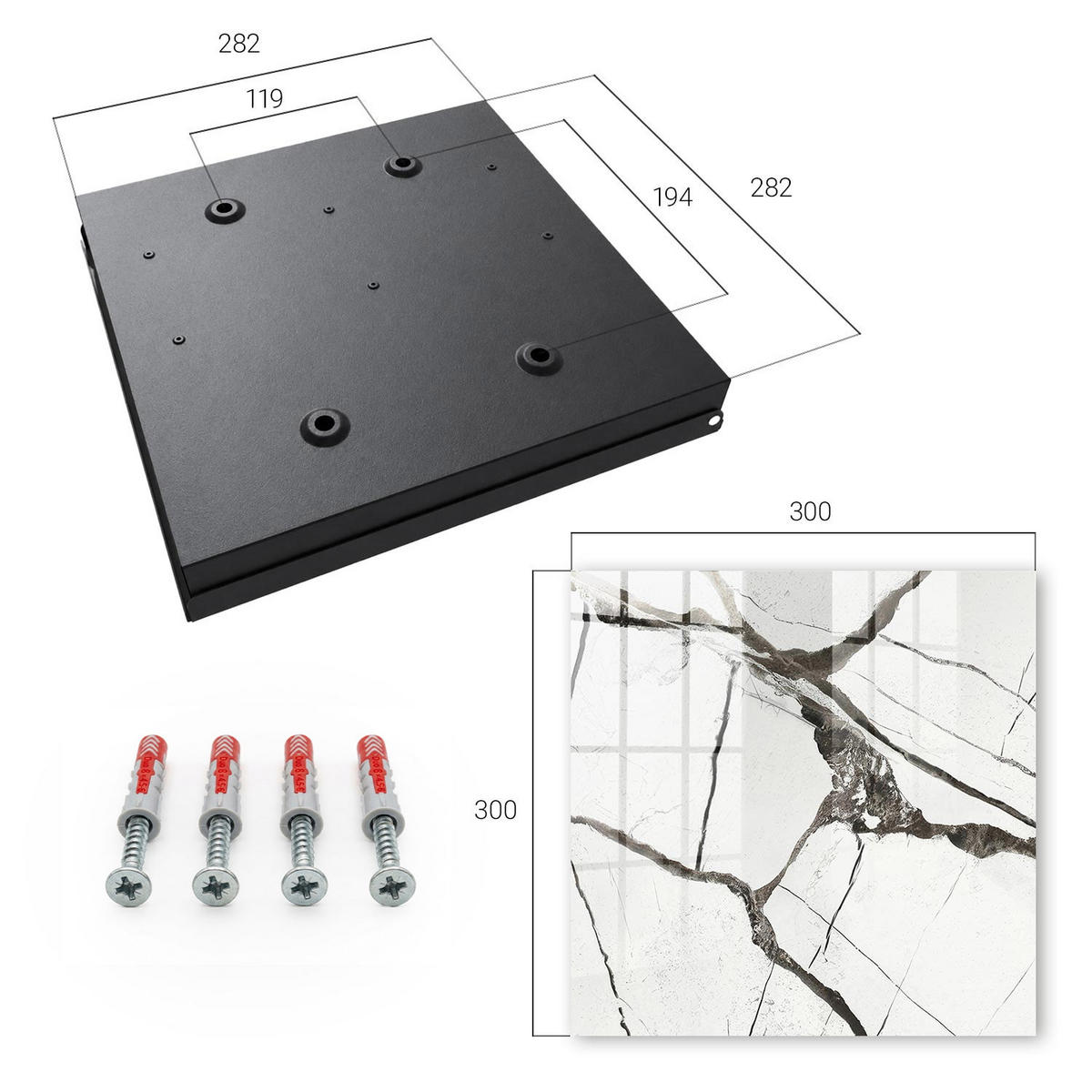 SCHLÜSSELBOX Schwarz 30x30 cm- Türöffnung nach rechts - Stilvoller Minimalismus - Weiß, Metall (30/30/5cm) - TULUP