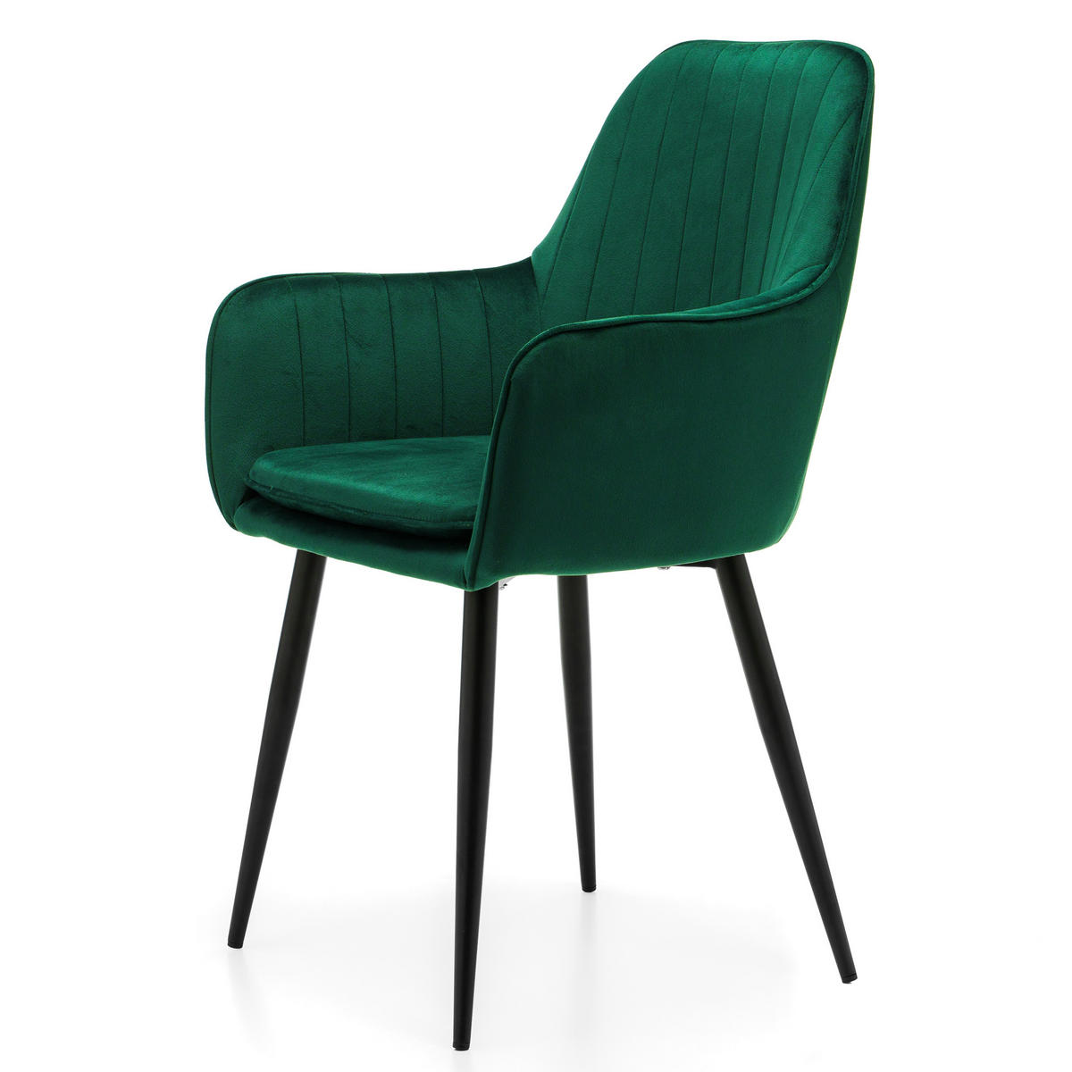 STUHL EMILIA gepolstert mit Steppung - grün - Samt Velours - Schwarz/Grün, Textil/Metall (58/90/58cm) - NEW HOME