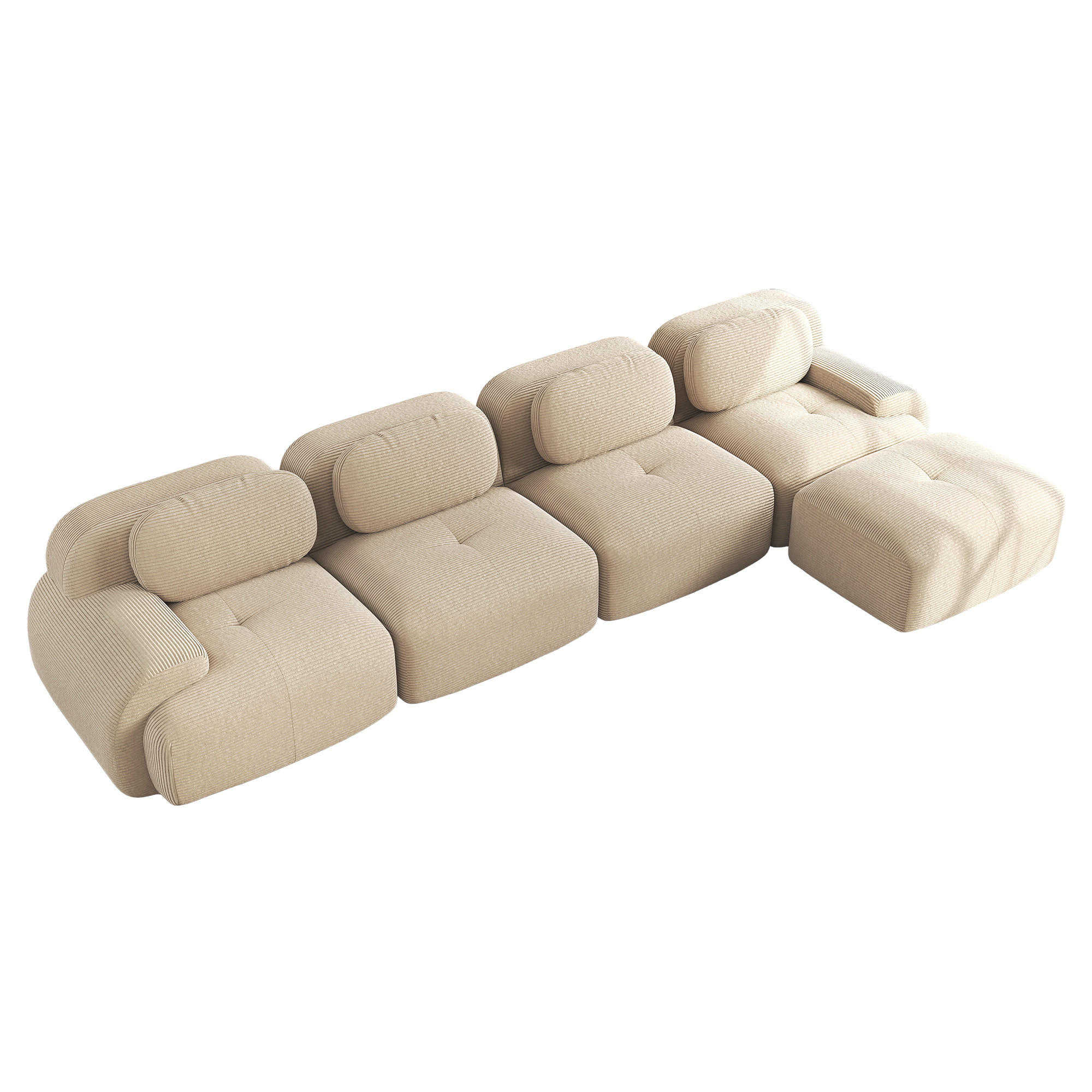 4-SITZER Sofa 388x178x75 cm aus Cordstoff rahmenlos modular mit Ottoman, beige - Beige, Textil (178/75/388cm) - Luhomfu