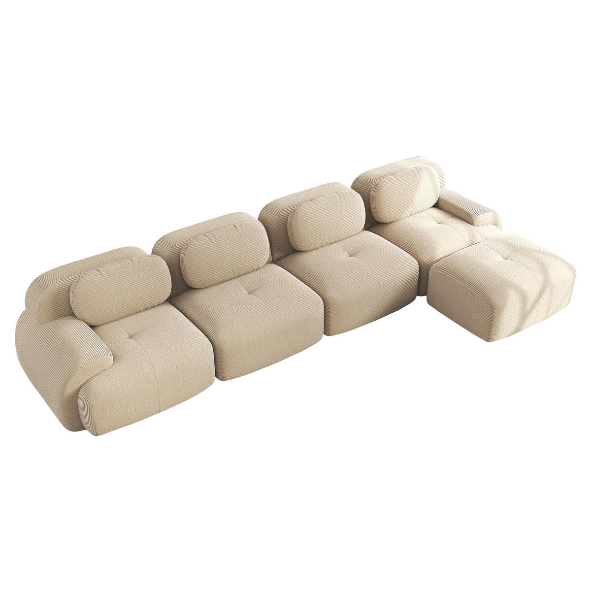 ECKSOFA 388/178/70 cm Beige Cord mit extra-breiten Armlehnen, Rahmenloses - Beige, Textil (388/178cm) - Oxeza