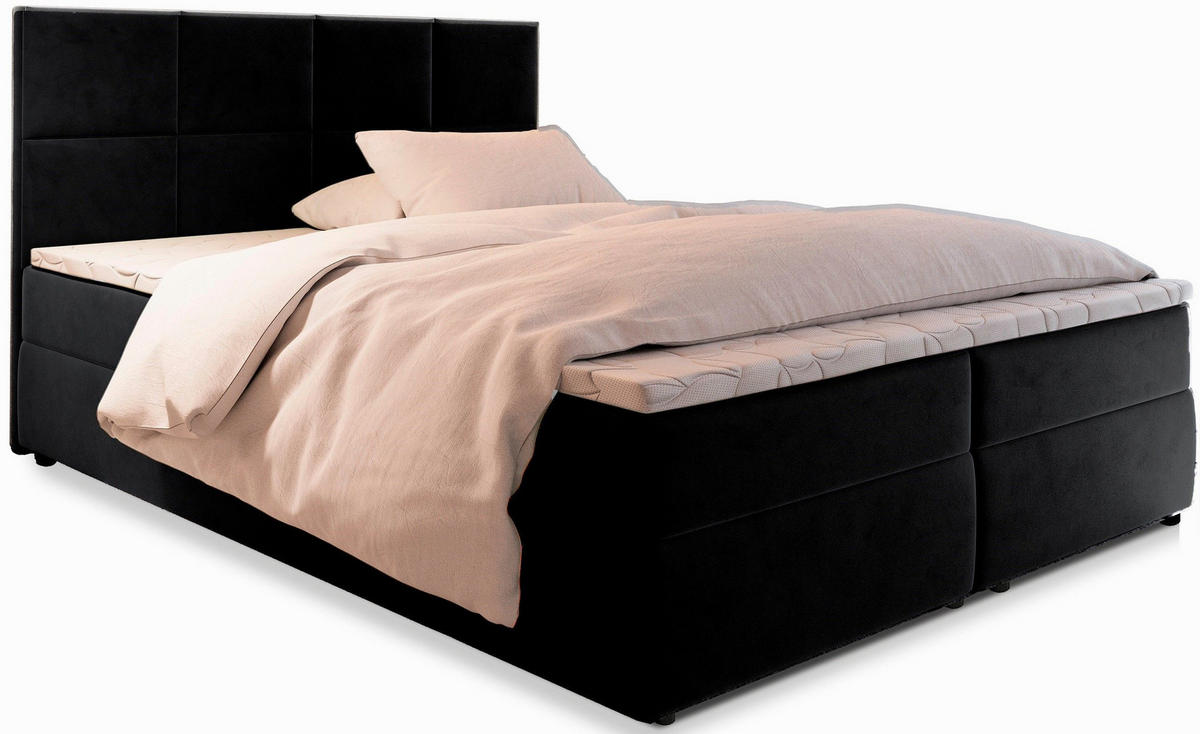 BOXBETT LENA 160x200 cm mit Matratze und Topper - Schwarz - Schwarz, Holz (140/200cm) - MASSENO