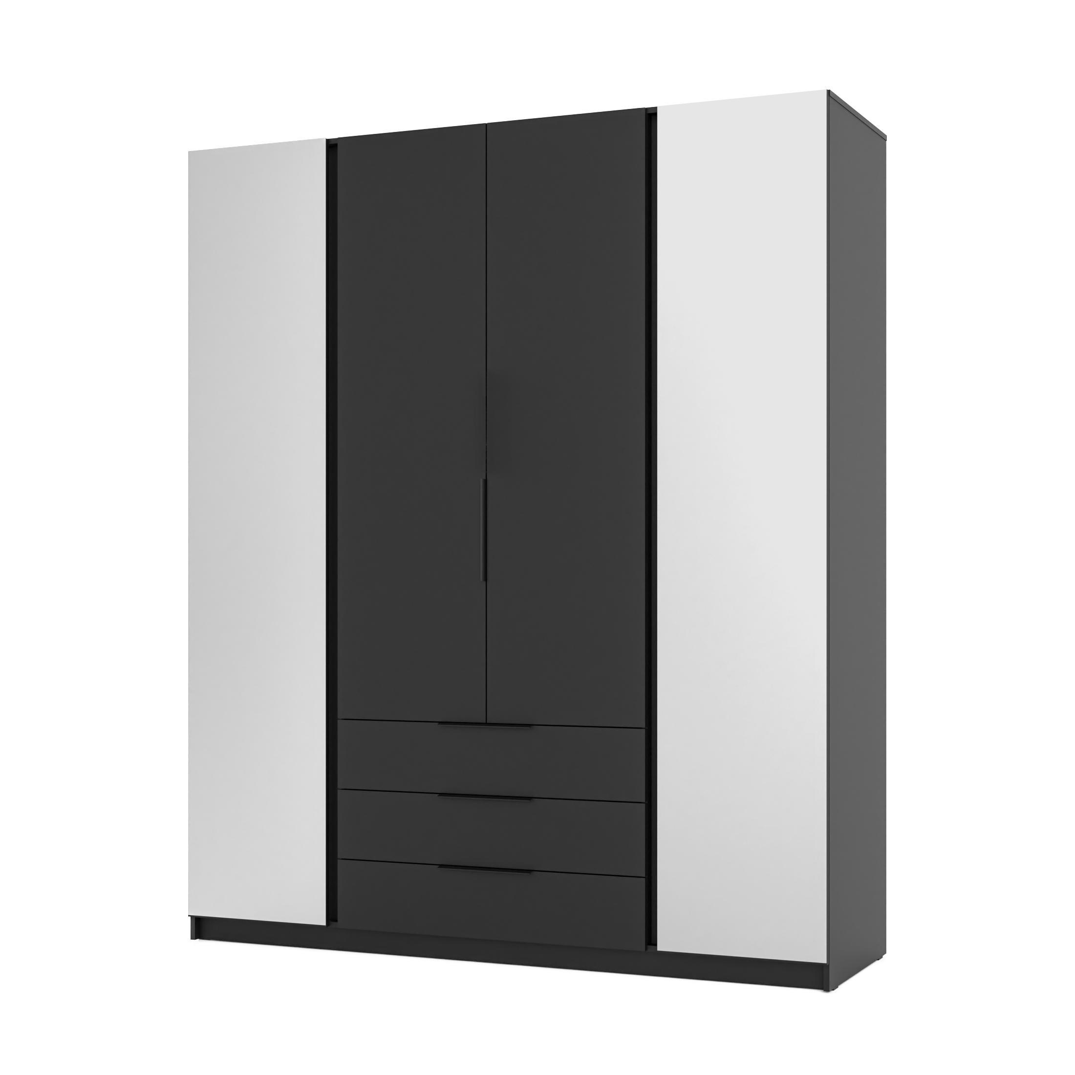 KLEIDERSCHRANK Nehir Schwarz 200 cm - 4T3S Modern mit Schubladen und 2 Spiegeln außen - Schwarz, Holzwerkstoff/Kunststoff (200/239/61.9cm) - AX Living