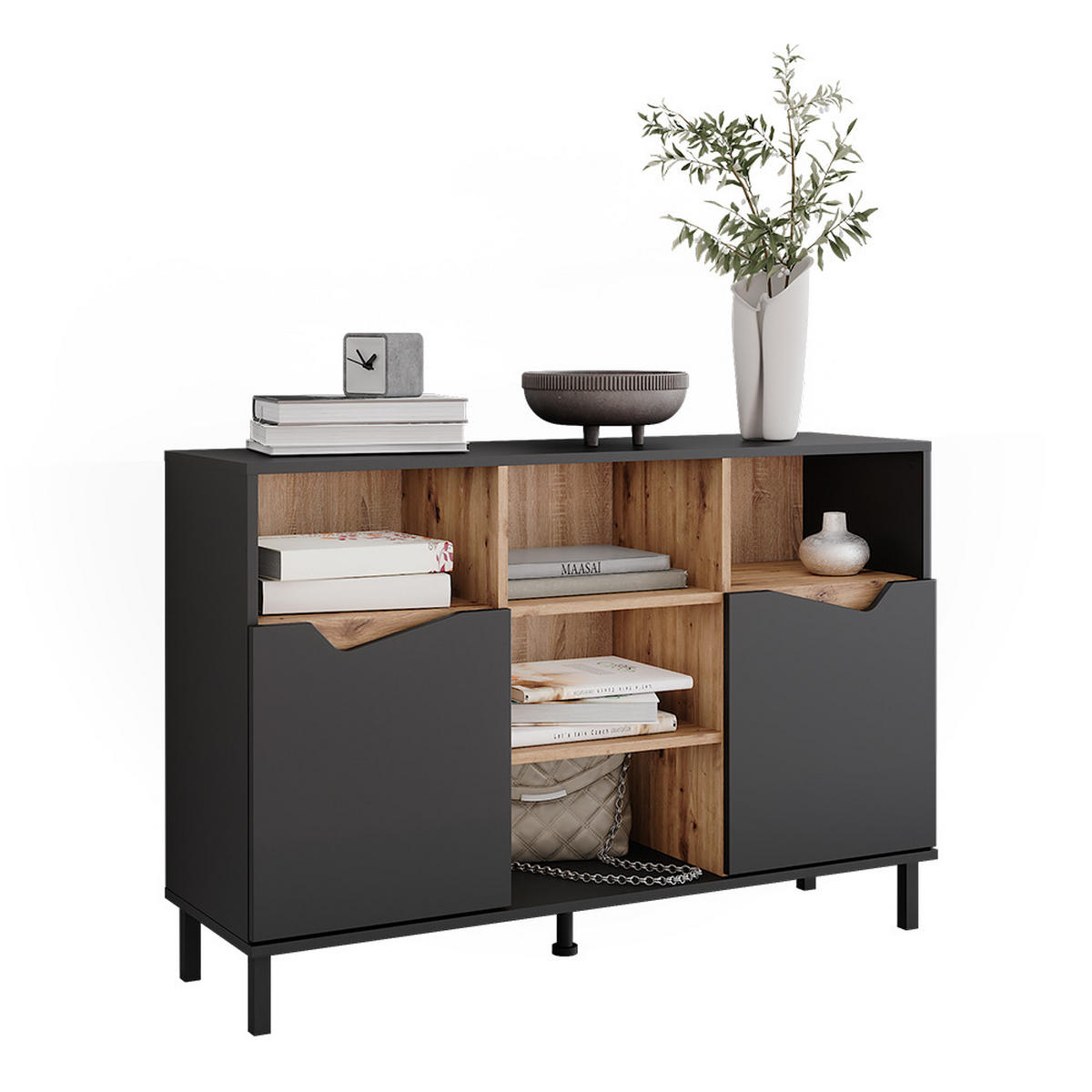 KREDENC Marelle Antracit/Artisan - antracitová, kompozitní dřevo (120/81.3/38cm) - Vicco