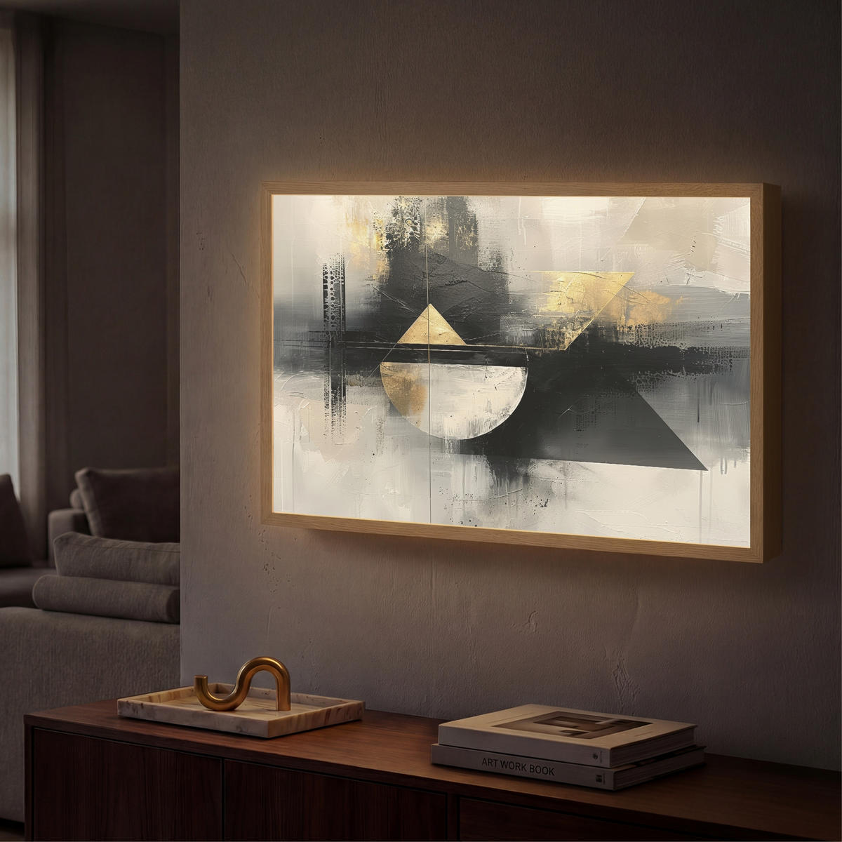 NÁSTĚNNÁ LAMPA S AKUMULÁTOREM Abstraktní - černá - barva - moderní 60x40 cm - šedá, kompozitní dřevo (60/40/8cm) - OnlyWow