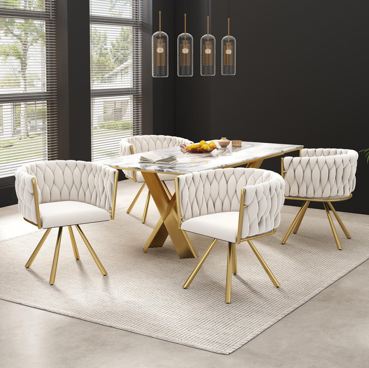 ESSZIMMERSTUHL drehbar Samt Beige Gold 2er-Set - Beige, Metall (54/72/59cm) - Meubliv