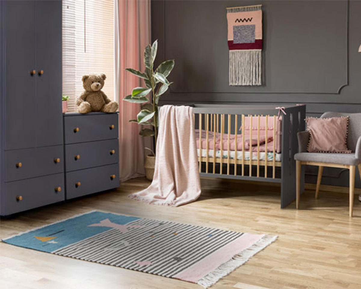 BABYBETT Pauline graphit / Kiefer / weiß 124 / 85 / 66cm - Grau/Kieferfarben, Holz/Holzwerkstoff (60/120cm) - Feldmann-Wohnen