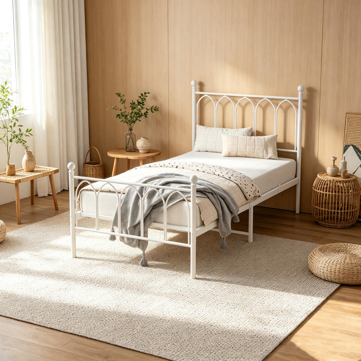 KOVOVÁ POSTEL 90/200 cm s úložným prostorem pod postelí, postel pro mládež s roštem, bílá - bílá, kov (90/200cm) - STILVORA