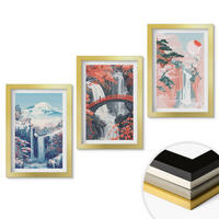 WANDBILDER 3er Set - 20x30 cm Goldrahmen - Wasserfälle, Berge, Brücken, Bäume - Goldfarben, Kunststoff (20/30cm) - ArtPrintCave