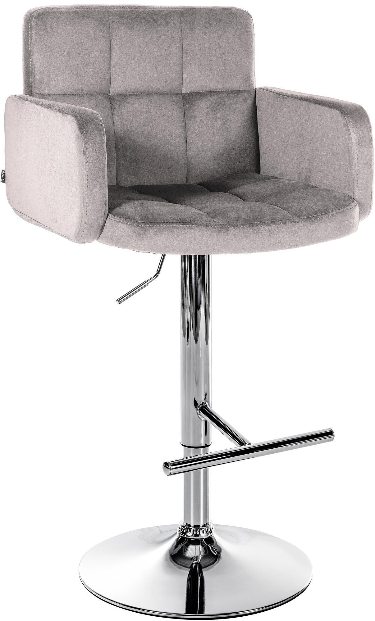BARHOCKER Samt Grau - Chromfarben/Grau, Textil/Metall (60/93/56cm) - CLP